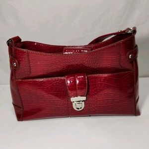 Vintage Liz Claiborne‎  Faux Crocodile Leather Red Shoulder Bag